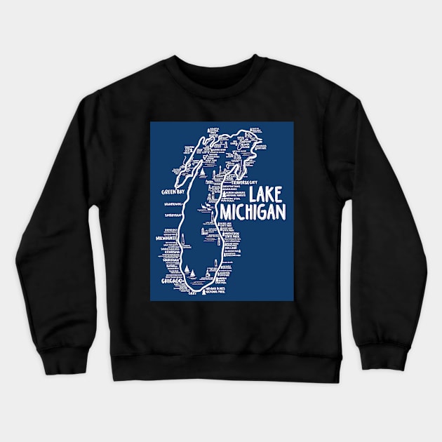 Lake Michigan Map Crewneck Sweatshirt by fiberandgloss